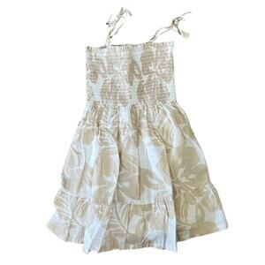 GAP Smocked Top Sleeveless Dress Print Leaves Cream Tan and White 5T